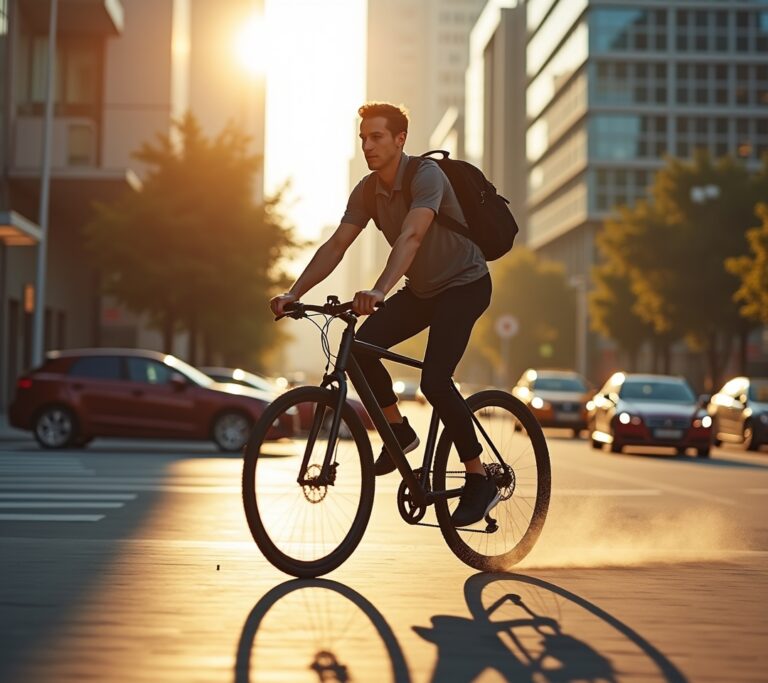 Person cycling through a city park