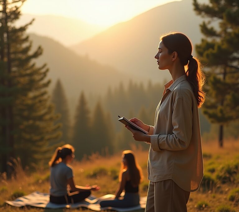 Person sitting quietly on a mountain rock