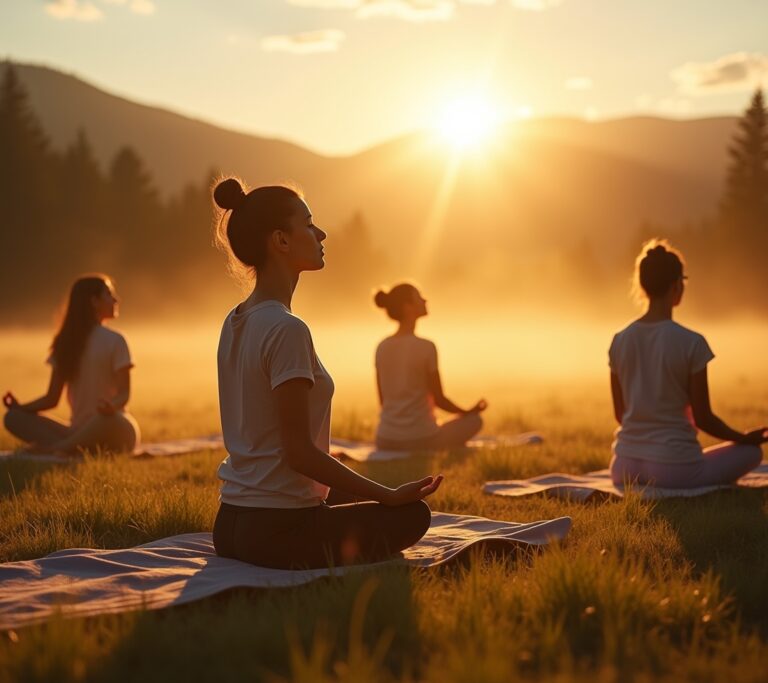 Person doing breathwork in an open field
