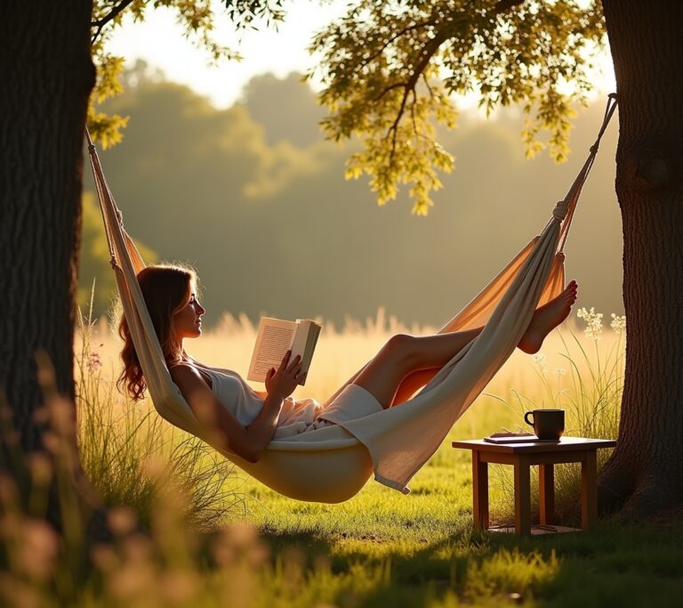 Person reading in a garden chair