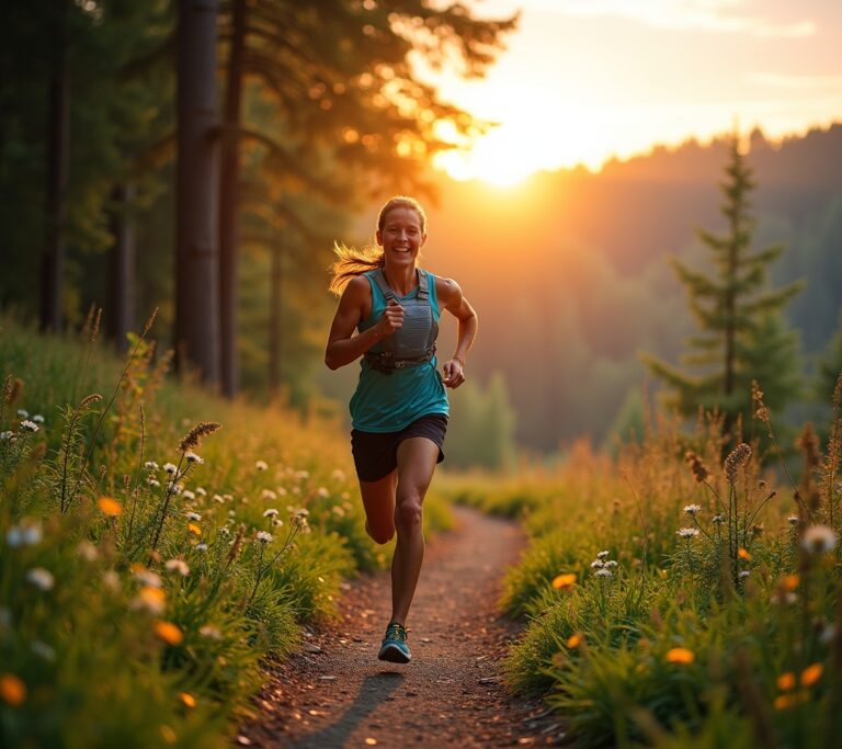 Runner on a dirt trail through woods