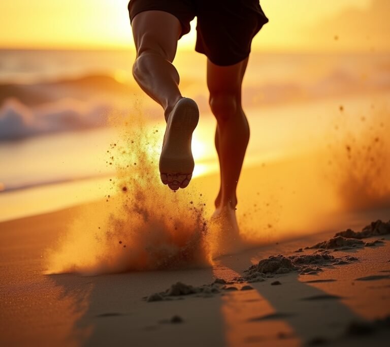 Runner on wet sand near the shoreline