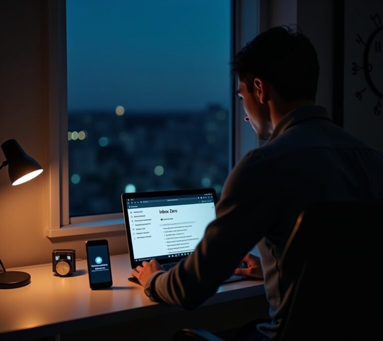 Laptop closed on a desk at dusk
