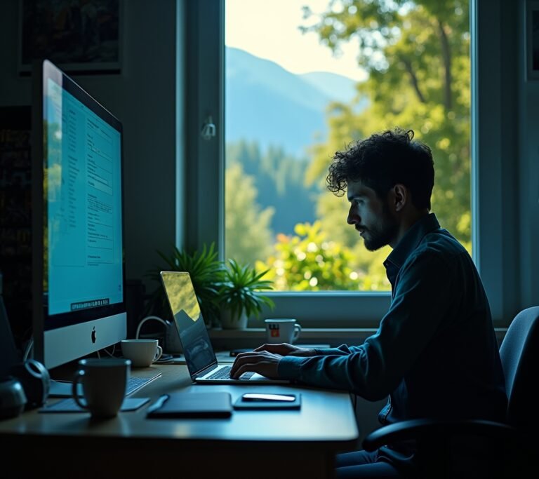 Person stepping outside from a home office